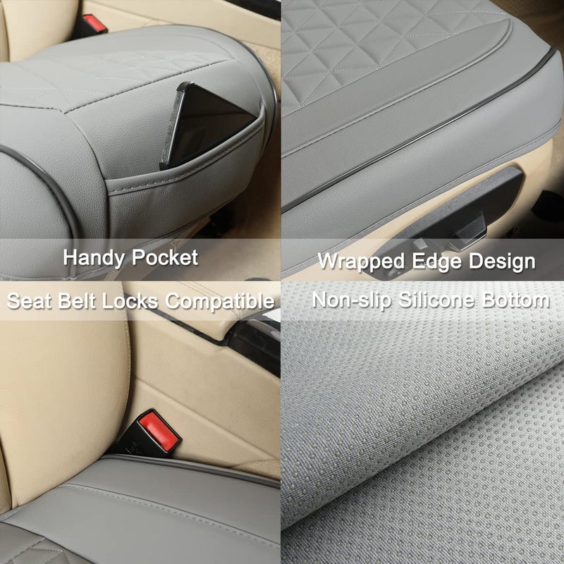 Black Panther Luxury Faux Leather Car Seat Cover for Front Bottom Seat, Anti-Slip and Wrap Around The Bottom, Fits 95% of Vehicles - 1 Piece,Light Gray - Image 4